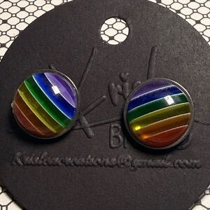 Handcrafted Rainbow Stripe Dome Stud Earrings - Multicolor